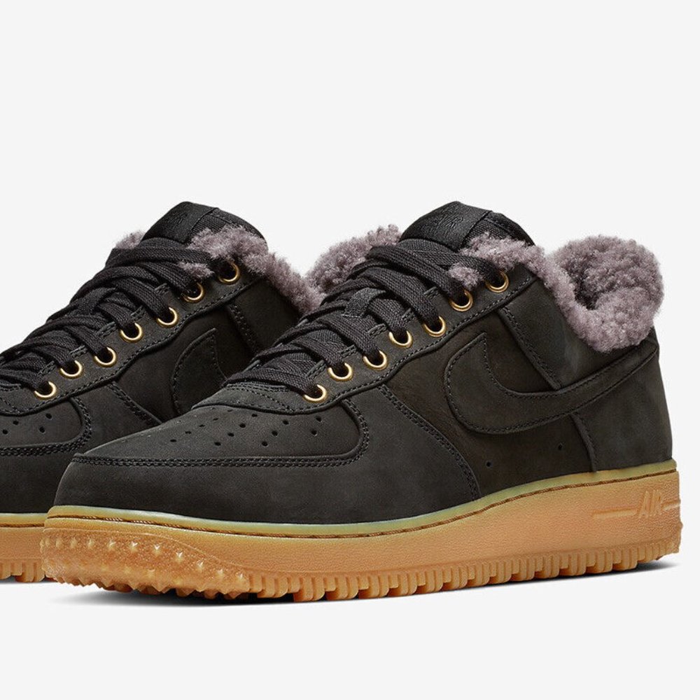 Nike Air Force 1 Premium Winter Sherpa Black/Gum Light Brown Sole Men's 11.5